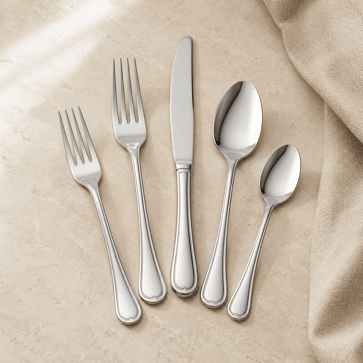 Polished stainless steel flatware set