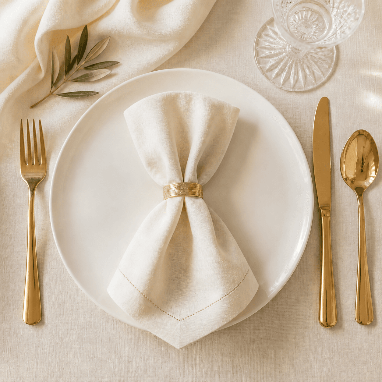 Silver and gold wedding flatware place settings